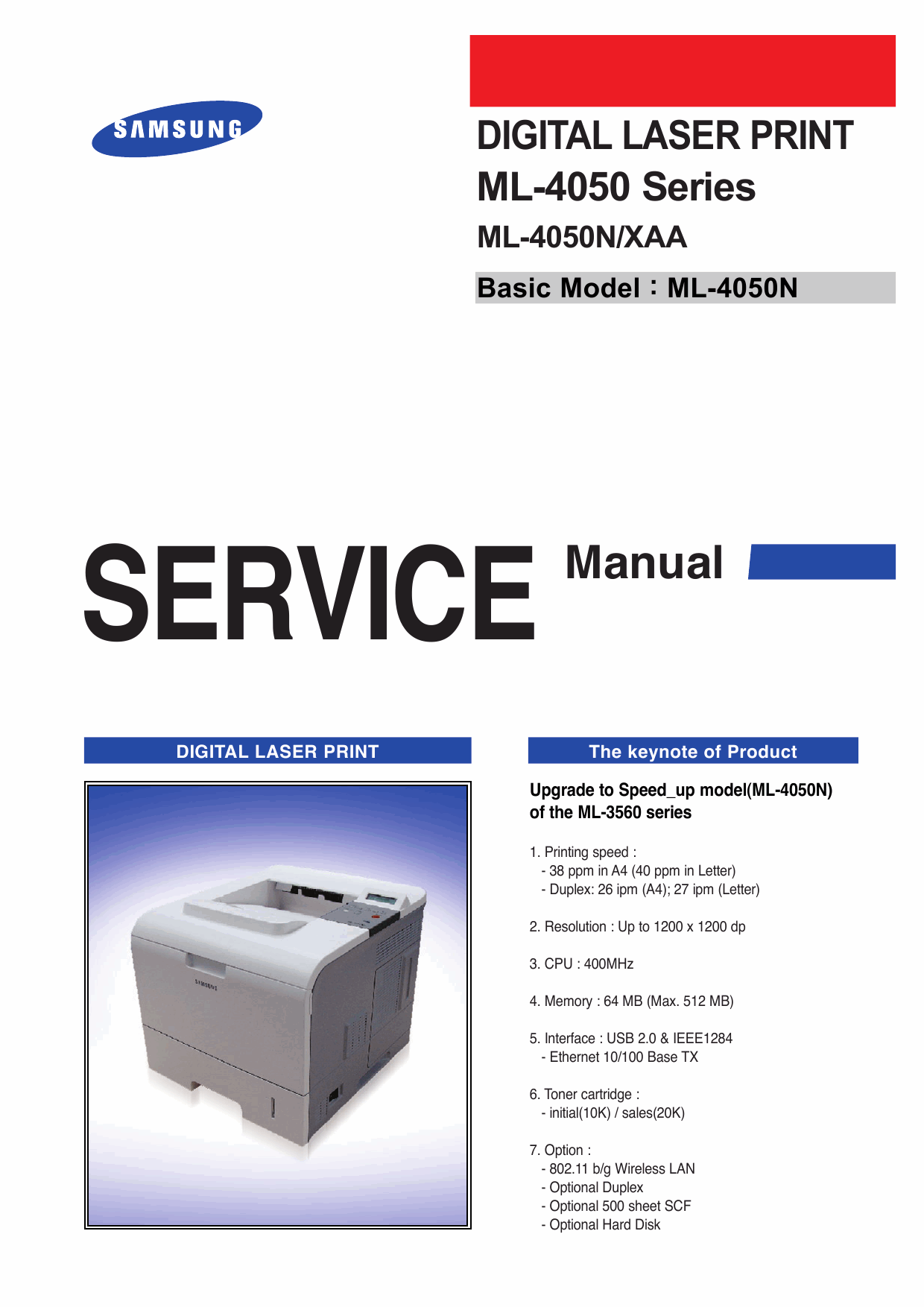 Samsung Digital-Laser-Printer ML-4050 4050N Parts and Service-1